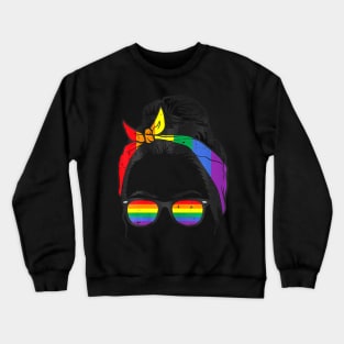 Women's Gay Mom Messy Hair Bun LGBTQ Pride Crewneck Sweatshirt